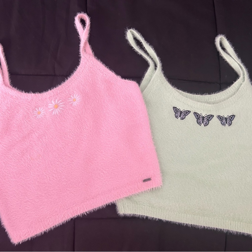 Women Hollister Fuzzy Tank Top with Butterfly/Flower Accents size L